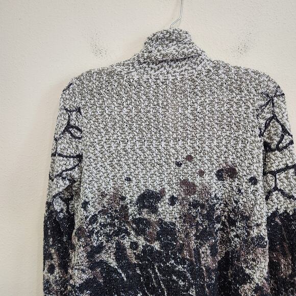 Yest Printed Cardigan Sweater Long Sleeve Open Front Metallic Gray Multi Size XL - Picture 8 of 10